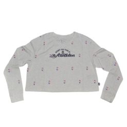 Bluza damska Nike NBA N31 Courtside Longsleeve Crop T-shirt Birch Heather. Czarne bluzy bez kaptura damskie Nike, bez wzorów, bez kołnierzyka. Za 107.00 zł.