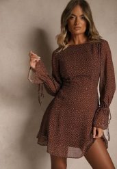 Brązowa Sukienka Vices Ozdobiona Transparentnymi Rękawami i Kropkami Celziva. Brązowe sukienki damskie Renee, na co dzień, l, bez wzorów, z koronki, eleganckie, bez kołnierzyka, bez ramiączek, mini, dopasowane. Za 109.99 zł.