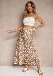 Brązowo-Beżowa Panterkowa Spódnica z Wiskozy High Waist Fevirellea. Brązowe spódniczki damskie Renee, m, bez wzorów, z wiskozy, eleganckie, z podwyższonym stanem, maxi, dopasowane. Za 39.99 zł.