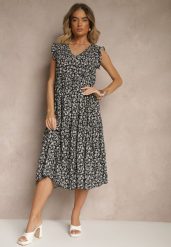 Czarna Rozkloszowana Sukienka z Bawełny z Dekoltem w Serek Zdobiona Falbanami Iffilara. Czarne sukienki damskie Renee, na co dzień, l, z aplikacjami, z bawełny, klasyczne, bez kołnierzyka, bez ramiączek, midi, rozkloszowane. W wyprzedaży za 38.49 zł.