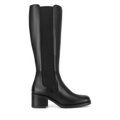 Kozaki GINO ROSSI. Czarne kozaki damskie Gino Rossi, bez obcasa, na słupku. Za 479.99 zł.