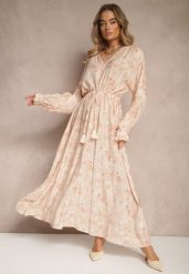 Różowa Sukienka z Bawełny z Dekoltem w Szpic i Wiązaniem w Talii Efalenora. Czerwone sukienki damskie Renee, na co dzień, l, bez wzorów, z bawełny, eleganckie, bez kołnierzyka, bez ramiączek, maxi, dopasowane. Za 159.99 zł.