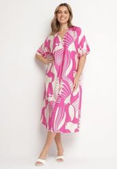 Fuksjowa Sukienka o Pudełkowym Kroju z Dekoltem w Serek w Abstrakcyjny Print Salliven. Czerwone sukienki damskie Born2be, na co dzień, plus size, bez wzorów, eleganckie, bez kołnierzyka, plus size, bez ramiączek, midi. W wyprzedaży za 63.99 zł.