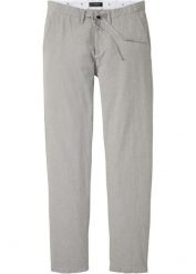 Spodnie chino Regular Fit Straight, z gumką w talii, z materiału z domieszką lnu. Szare spodnie materiałowe męskie bonprix, bez wzorów. Za 159.99 zł.