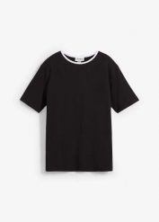 T-shirt z kontrastowym elementem. Czarne t-shirty damskie bonprix, bez wzorów, bez kołnierzyka. Za 24.99 zł.