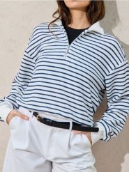 Bluza ze stójką w paski - wielobarwny. Bluzy bez kaptura damskie Sinsay, l. W wyprzedaży za 24.99 zł.