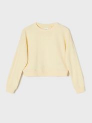 Krótka bluza crewneck - żółty. Żółte bluzy bez kaptura damskie Sinsay, l, bez wzorów, bez ramiączek, krótkie, bez kaptura. W wyprzedaży za 17.99 zł.