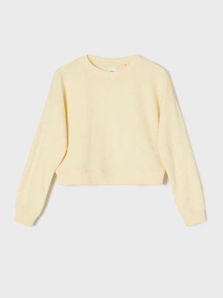 Krótka bluza crewneck - żółty. Żółte bluzy bez kaptura damskie Sinsay, l, bez wzorów, bez ramiączek, krótkie, bez kaptura. W wyprzedaży za 17.99 zł.