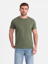 T-shirt męski klasyczny bawełniany BASIC - khaki V6 - Rozmiar: 3XL. Brązowe t-shirty męskie Ombre Clothing, m, bez wzorów, z bawełny, bez kołnierzyka. W wyprzedaży za 24.99 zł.