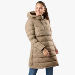 Kurtka Puchowa Wędrówki Kobieta Östersund Izolujący. Brązowe kurtki damskie SWEDEMOUNT, s, bez wzorów, z materiału, z kapturem. Za 584.99 zł.