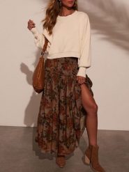 Milan Kiss Spódnica w kolorze brązowym rozmiar: M. Brązowe spódniczki damskie Milan Kiss, m, bez wzorów, z podwyższonym stanem, maxi. Za 152.99 zł.