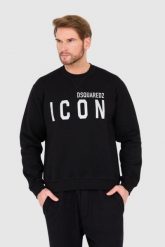 DSQUARED2 Czarna bluza męska z dużym srebrnym błyszczącym logo icon. Czarne bluzy bez kaptura męskie Dsquared2, l. W wyprzedaży za 999.99 zł.
