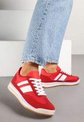 Czerwone Sneakersy Klasyczne Tenisówki z Przeszyciami Kelluria. Czerwone trampki i tenisówki damskie Born2be, bez wzorów, z jeansu. Za 79.99 zł.