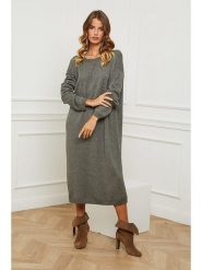 So Cachemire Sukienka dzianinowa "Fastidius" w kolorze oliwkowym rozmiar: L. Brązowe sukienki damskie So Cachemire, l, bez wzorów, z dzianiny, bez kołnierzyka, bez ramiączek, maxi. Za 204.96 zł.