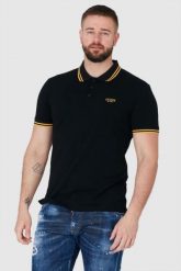 GUESS Czarna koszulka polo z wyszywanym logo. Czarne koszulki polo męskie Guess, m, z aplikacjami, prążkowane, bez ramiączek. W wyprzedaży za 159.99 zł.