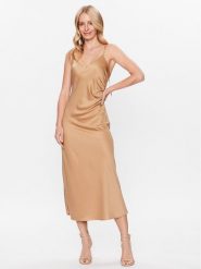 Marella Sukienka koktajlowa Vermut 2332210335 Beżowy Slim Fit. Brązowe sukienki damskie Marella, bez wzorów, z syntetyku, wizytowe, bez kołnierzyka, bez ramiączek. Za 899.99 zł.