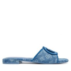 Klapki Guess. Niebieskie klapki damskie Guess, z aplikacjami, bez obcasa. Za 309.99 zł.