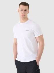 4F T-shirt regular gładki męski - biały M. Białe t-shirty męskie 4f, m, bez wzorów, z bawełny, bez kołnierzyka. Za 59.99 zł.