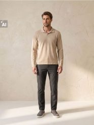 Koszulka polo z bawełną - beżowy. Brązowe koszulki polo męskie Sinsay, l, bez wzorów, z bawełny, bez ramiączek. Za 39.99 zł.