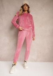Ciemnoróżowy Komplet Dresowy z Dodatkiem Bawełny Spodnie z Gumką w Pasie Bluza z Kapturem Reseria. Czerwone bluzy z kapturem damskie Renee, l, z bawełny. Za 89.99 zł.