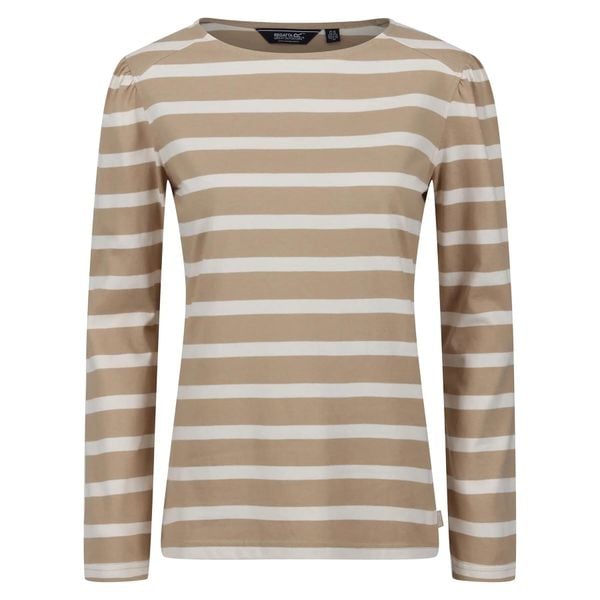 Damska koszulka z długim rękawem Regatta Federica Striped. Brązowe t-shirty damskie Regatta, bez wzorów, bez kołnierzyka. Za 144.00 zł.