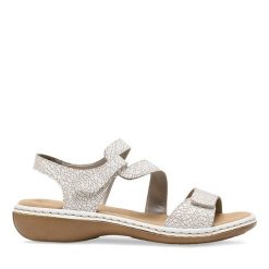 Sandały Rieker. Białe sandały damskie Rieker, bez wzorów, bez obcasa, na płaskiej podeszwie. Za 299.99 zł.
