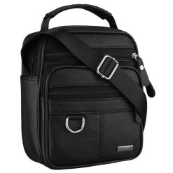 Czarna listonoszka męska na ramię wykonana ze skóry naturalnej, jednokomorowa Rovicky R-ST7-03. Czarne saszetki męskie ROVICKY, ze skóry. Za 69.99 zł.