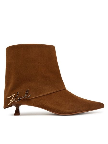 KARL LAGERFELD Botki KL30142 Brązowy. Brązowe botki damskie Karl Lagerfeld, ze skóry, bez obcasa, na szpilce, bez zapięcia. Za 1,099.00 zł.