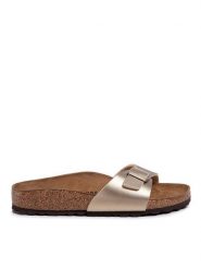 Birkenstock Klapki Madrid Bs 1016107 Złoty. Żółte klapki damskie Birkenstock, bez wzorów, ze skóry, bez obcasa. Za 289.00 zł.