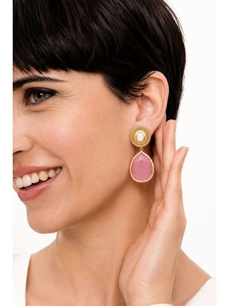 L'Atelier de Gaia Pozłacane kolczyki-wkrętki z kocim okiem i kwarcem rozmiar: onesize. Różowe kolczyki damskie L'Atelier de Gaia, z kwarcem, pozłacane. Za 60.95 zł.