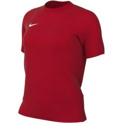 Koszulka damska Nike Dri-Fit Park VIII. Czerwone bluzki damskie Nike, bez wzorów, z materiału, sportowe, bez kołnierzyka, bez ramiączek. Za 66.99 zł.