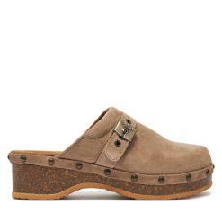 Klapki Scholl. Brązowe klapki damskie Scholl, bez wzorów, bez obcasa. Za 469.99 zł.