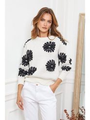 Joséfine Sweter "Banshee" w kolorze biało-czarnym rozmiar: L. Białe swetry klasyczne damskie Joséfine, l, bez kołnierzyka. Za 191.88 zł.