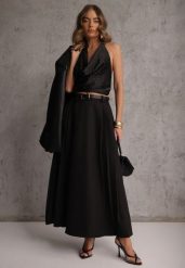 Czarna Rozkloszowana Spódnica z Wiskozy z Dodatkowym Paskiem z Klamrą Lowedina. Czarne spódniczki damskie Renee, l, bez wzorów, z wiskozy, maxi, oversize. Za 179.99 zł.