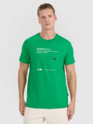 4F T-shirt regular z nadrukiem męski - zielony M. Zielone t-shirty męskie 4f, m, bez wzorów, z bawełny, bez kołnierzyka. Za 69.99 zł.