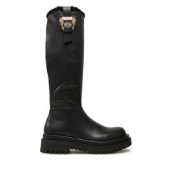 Kozaki Versace Jeans Couture. Czarne kozaki damskie Versace Jeans Couture, z jeansu, bez obcasa, na płaskiej podeszwie. Za 1,349.00 zł.