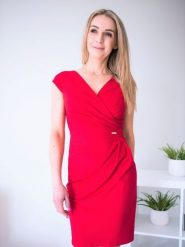 Sukienka Model Oktawia Red - Jersa. Czerwone sukienki damskie Jersa, plus size, bez wzorów, z elastanu, bez kołnierzyka, plus size, bez ramiączek, midi, dopasowane. Za 403.41 zł.