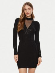 Guess Sukienka codzienna W5RK14 Z2Y50 Czarny Regular Fit. Czarne sukienki damskie Guess, na co dzień, xxl, z aplikacjami, z syntetyku, bez kołnierzyka, bez ramiączek, proste. Za 359.99 zł.