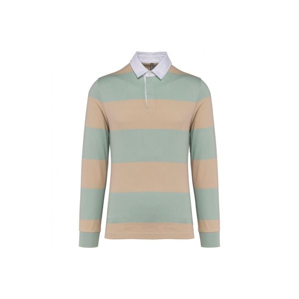 Koszulka polo w paski, długi rękaw Kariban. Zielone bluzki damskie KARIBAN, bez wzorów, bez kołnierzyka, bez ramiączek. Za 197.50 zł.