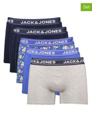 Jack & Jones Bokserki (5 par) "Kingston" w kolorze granatowo-niebiesko-jasnoszarym rozmiar: S. Niebieskie bokserki męskie Jack & Jones, bez wzorów. Za 79.03 zł.