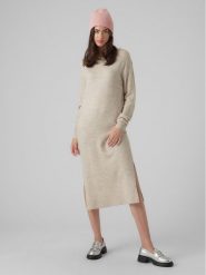 Vero Moda Sukienka dzianinowa 10291689 Beżowy Relaxed Fit. Brązowe sukienki damskie Vero Moda, s, bez wzorów, z dzianiny, bez kołnierzyka, bez ramiączek. Za 119.99 zł.