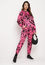 Różowy Komplet Dresowy Bluza z Kapturem i Kieszenią Typu Kangurek Spodnie z Kieszeniami Ivondria. Czerwone bluzy z kapturem damskie Born2be, z dresówki. Za 119.99 zł.