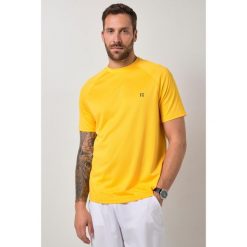 Męski T-shirt FLEXNAMIC® fitness rękaw 1/2 nadruk z tyłu QuickDry. Żółte t-shirty męskie JAY-PI, m, bez wzorów, z materiału, bez kołnierzyka. Za 139.99 zł.
