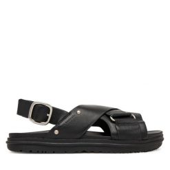 Sandały EMU Australia. Czarne sandały damskie Emu Australia, bez wzorów, bez obcasa, na płaskiej podeszwie. Za 469.99 zł.