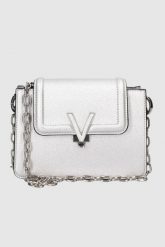VALENTINO Srebrna torebka Queens. Szare torebki klasyczne damskie Valentino by Mario Valentino, bez wzorów, bez dodatków. W wyprzedaży za 399.99 zł.