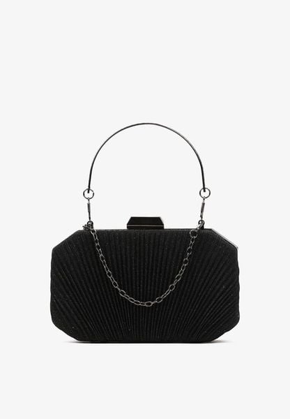 Czarna Brokatowa Torebka Kopertówka o Owalnym Kształcie z Marszczeniami Llorentia. Czarne torebki klasyczne damskie Born2be, bez wzorów, wizytowe, bez kołnierzyka, bez ramiączek. Za 89.99 zł.