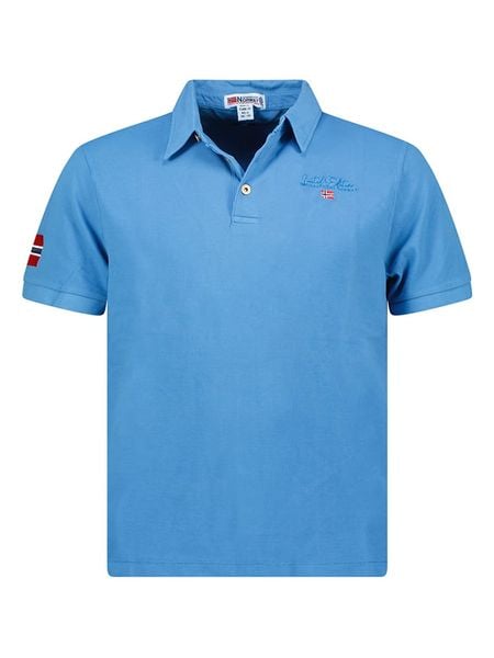 Geographical Norway Koszulka polo "Kars" w kolorze niebieskim rozmiar: S. Niebieskie koszulki polo męskie Geographical Norway, s, bez wzorów, z bawełny, bez ramiączek. Za 85.95 zł.
