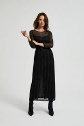 Sukienka maxi z metalizowaną nitką czarna. Czarne sukienki damskie MOODO, l, bez wzorów, z elastanu, bez kołnierzyka, bez ramiączek, maxi. W wyprzedaży za 49.99 zł.