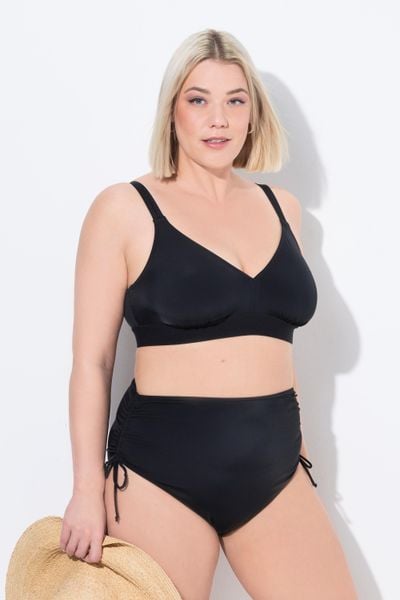 Damskie figi od bikini marszczona taśma wypełnienie z przodu. Czarne bikini damskie Ulla Popken, bez wzorów, plus size. Za 100.99 zł.