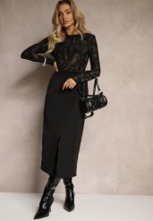 Czarna Spódnica Ołówkowa z Wiskozą High Waist z Rozcięciem Semivinia. Czarne spódniczki damskie Renee, s, bez wzorów, z wiskozy, eleganckie, z podwyższonym stanem, midi, ołówkowe. Za 69.99 zł.